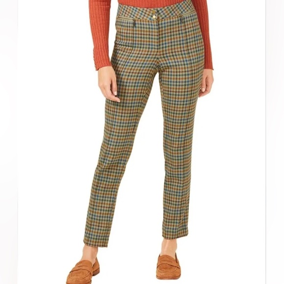 J Mclaughlin Pants - J. McLaughlin Yara Olive Green Blue Houndstooth Plaid Cropped Pants size 2